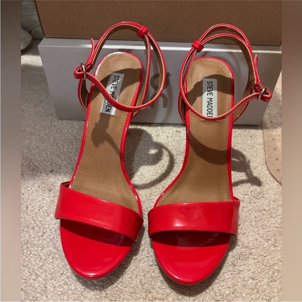 Steve Madden Reno Red Heels Sandals Pumps Shoes dressy sz 9.5 - Picture 5 of 8